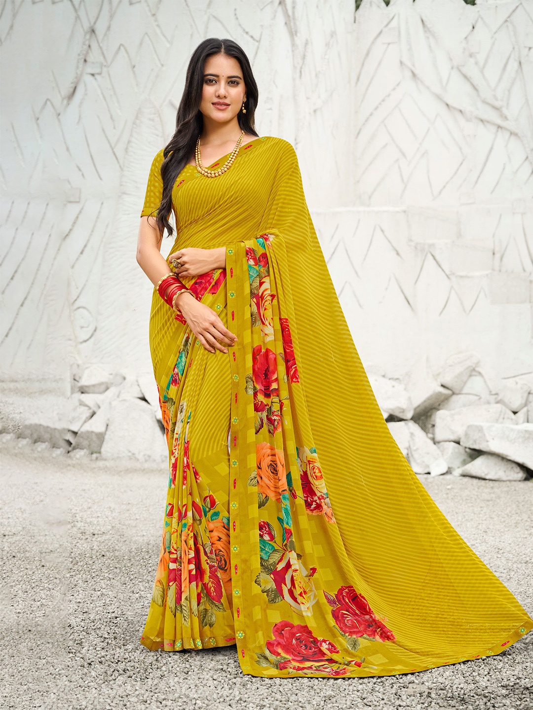 

Laxmipati Floral Designer Saree, Yellow