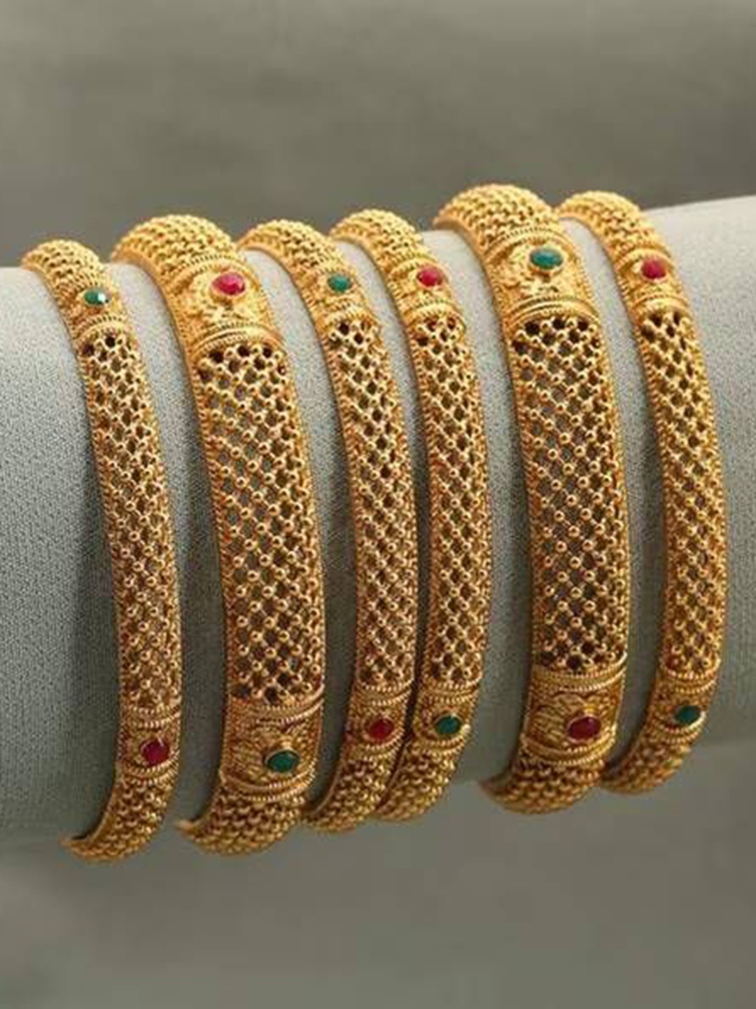 

The Pari Set Of 6 Gold-Plated Stone Studded Bangles