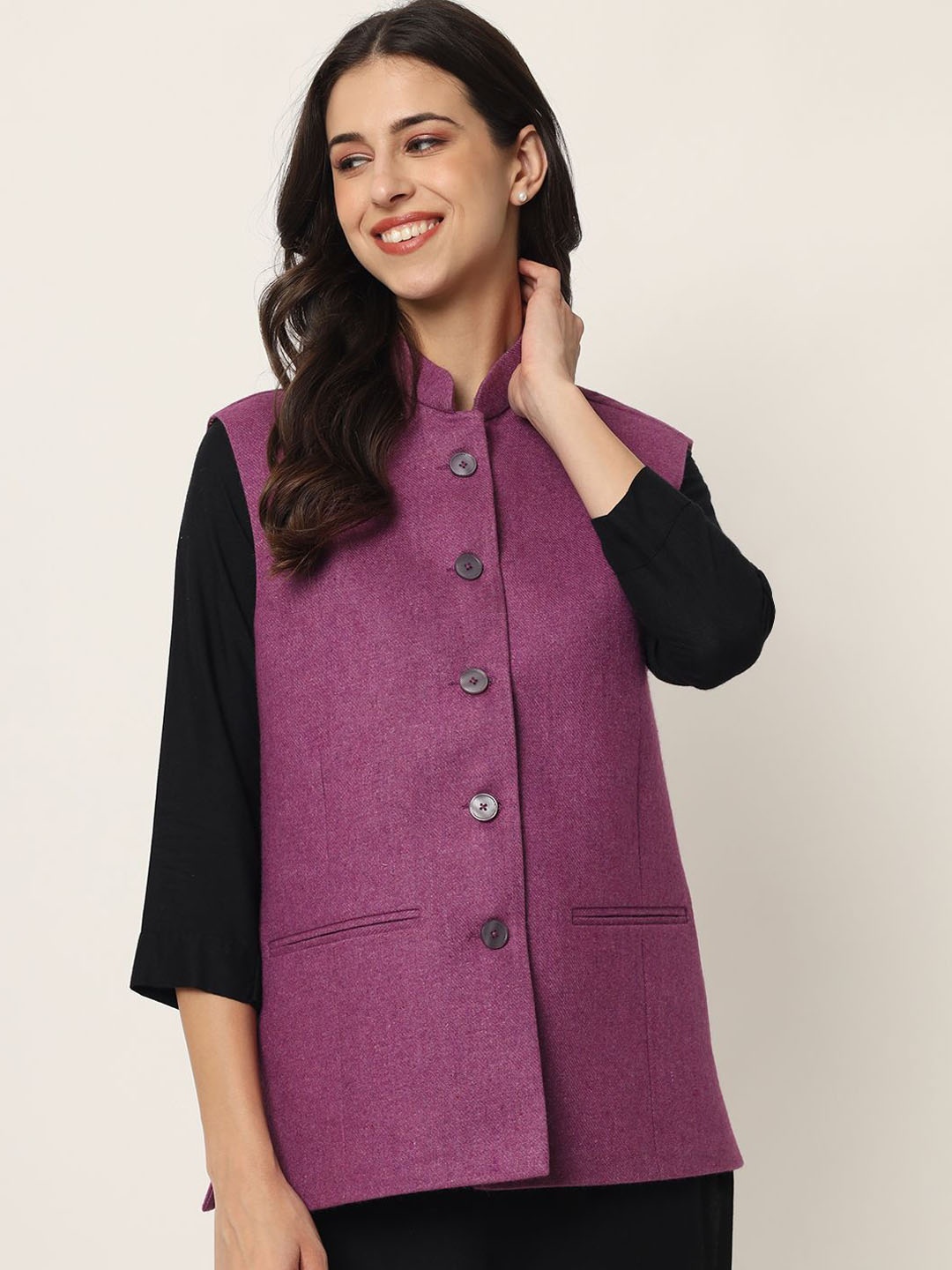 

KALINI Woven Woolen Nehru Jackets, Purple