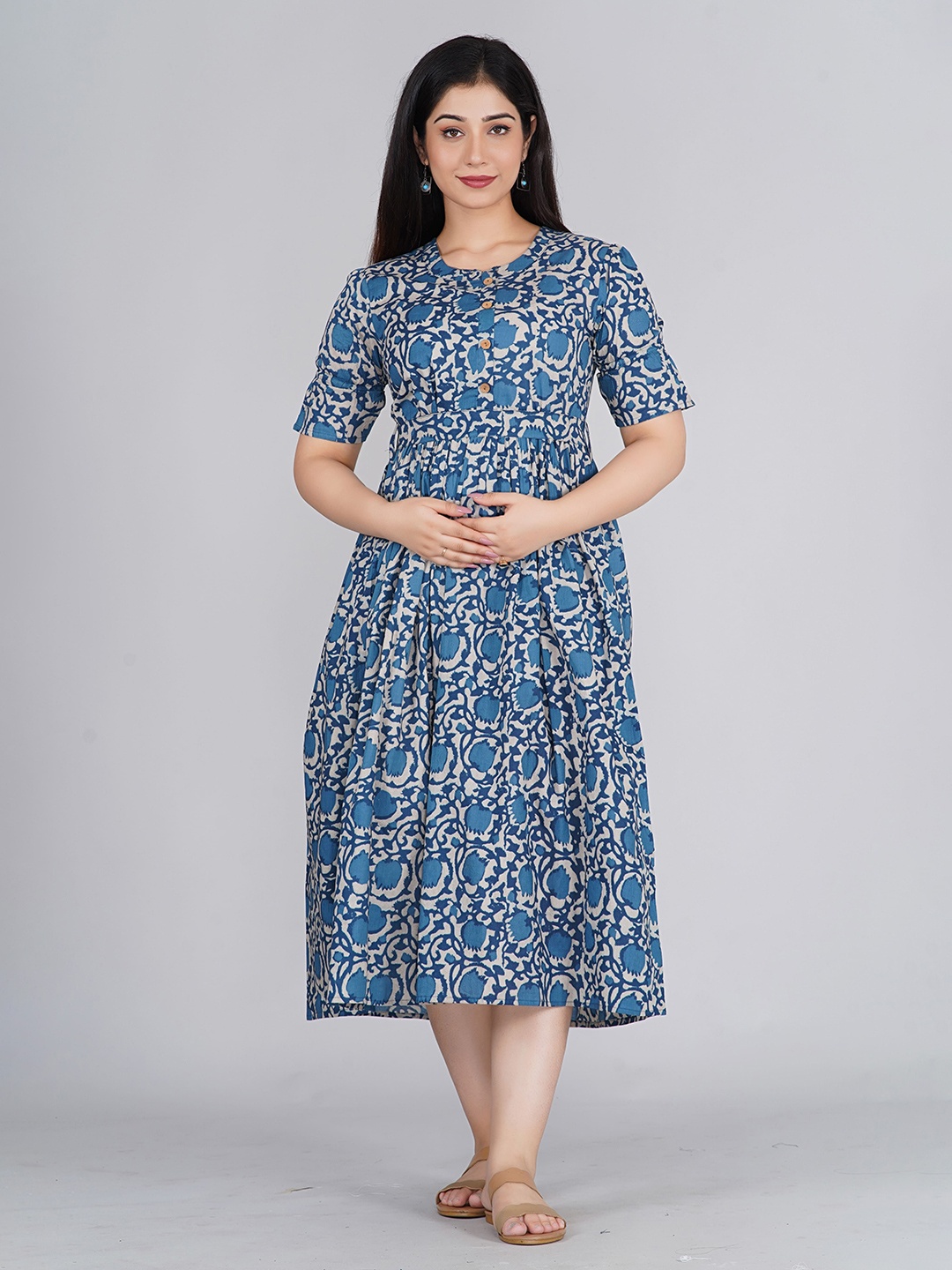 

Kaheksa Floral Print Maternity A-Line Midi Dress, Blue