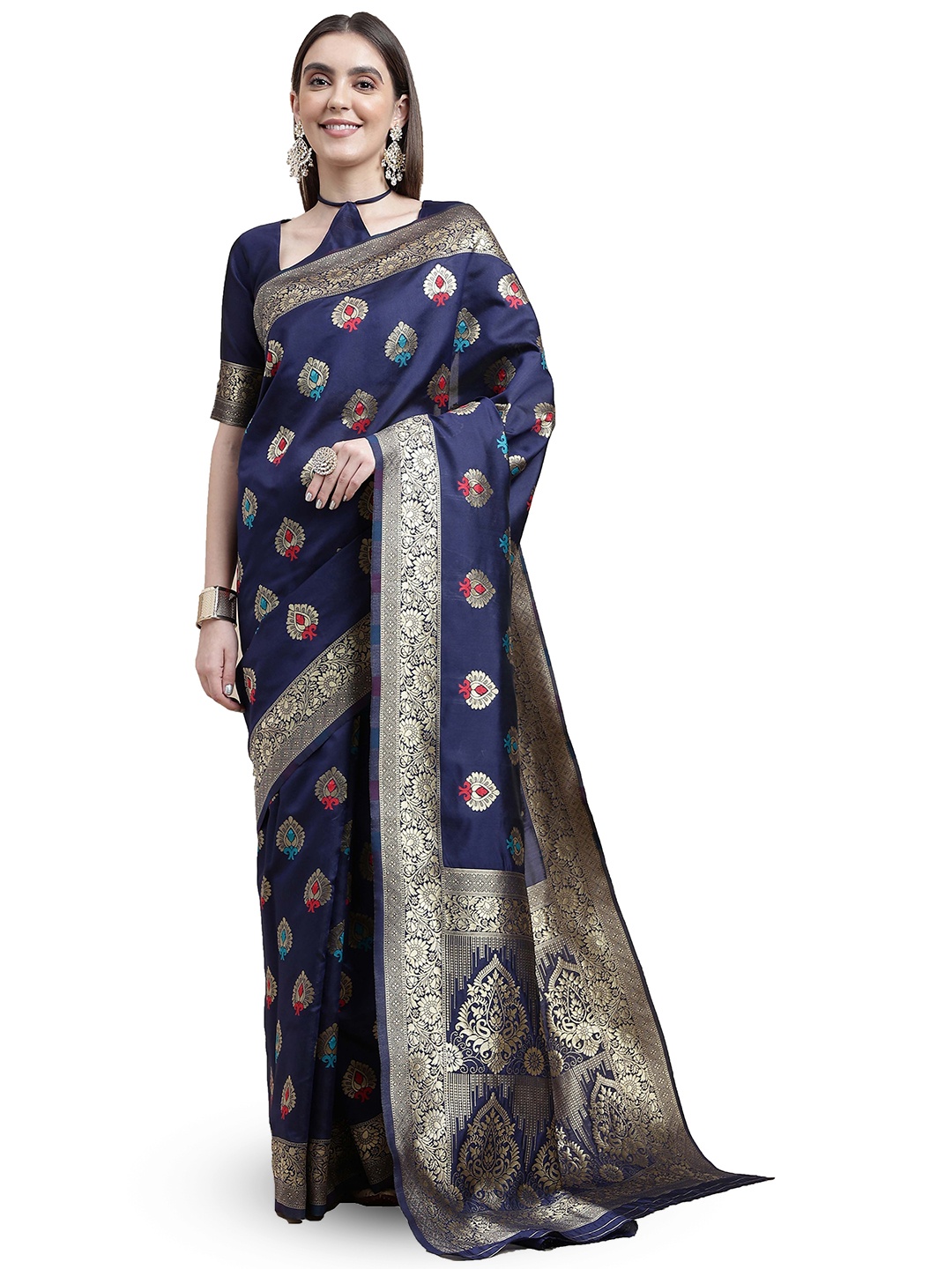 

Maroosh Ethnic Motifs Woven Design Zari Kanjeevaram Saree, Blue