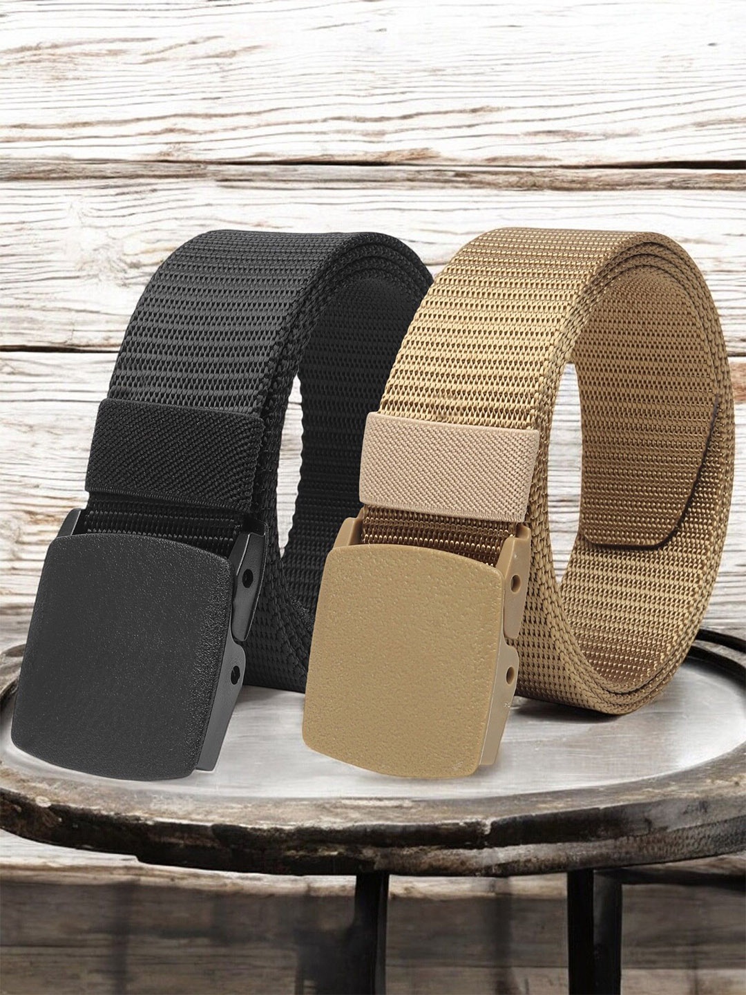 

The Roadster Lifestyle Co. Men Pack Of 2 Casual Textured Belts, Black