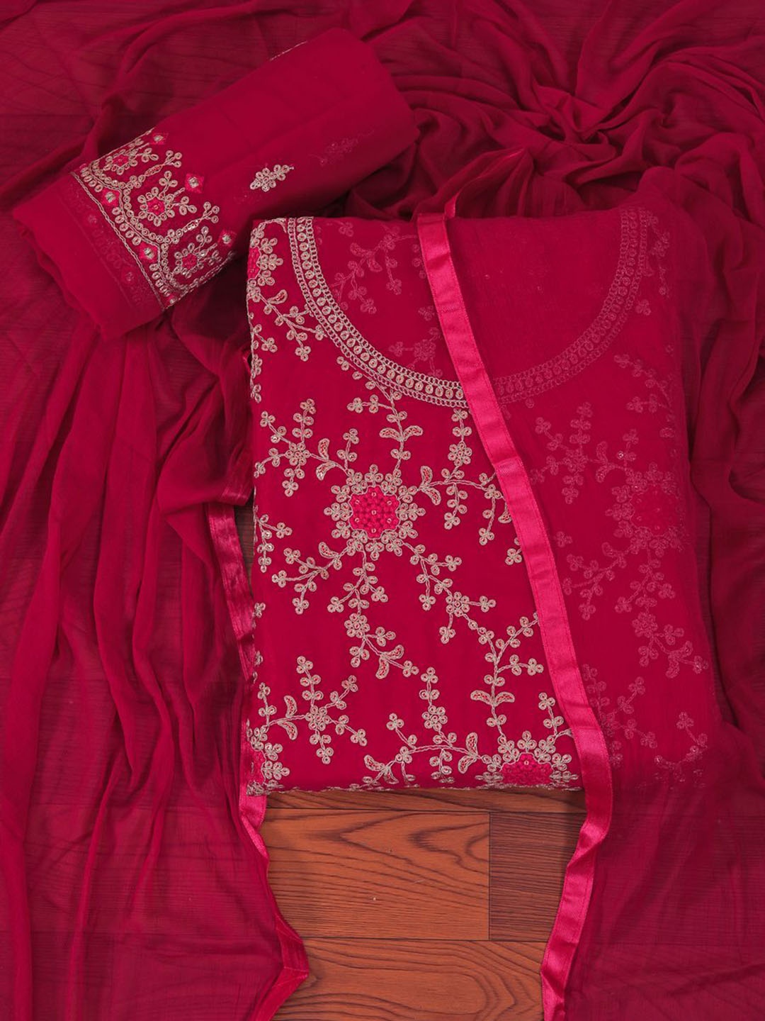 

Jaipur Kurti Sequin Embroidered Poly Georgette Dress Material with Dupatta, Pink