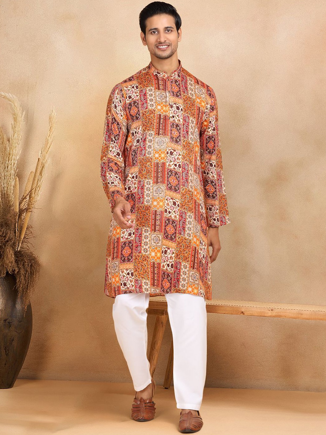 

KRAFT INDIA Men Floral Printed Indie Prints Kurta, Orange