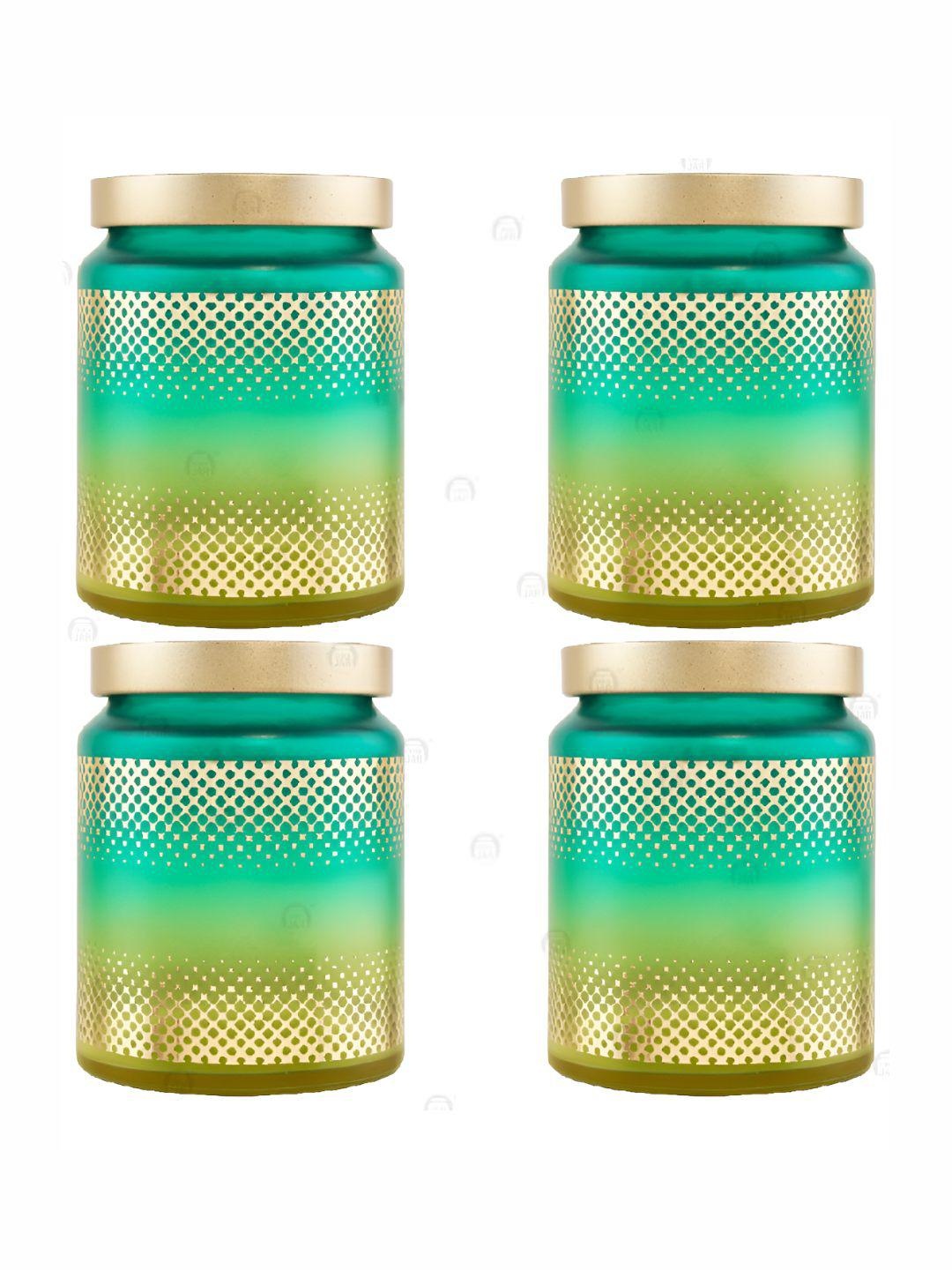 

CROCO JAR Green & Gold Toned 4 Pieces Glass Dishwasher Safe Container 770 ml