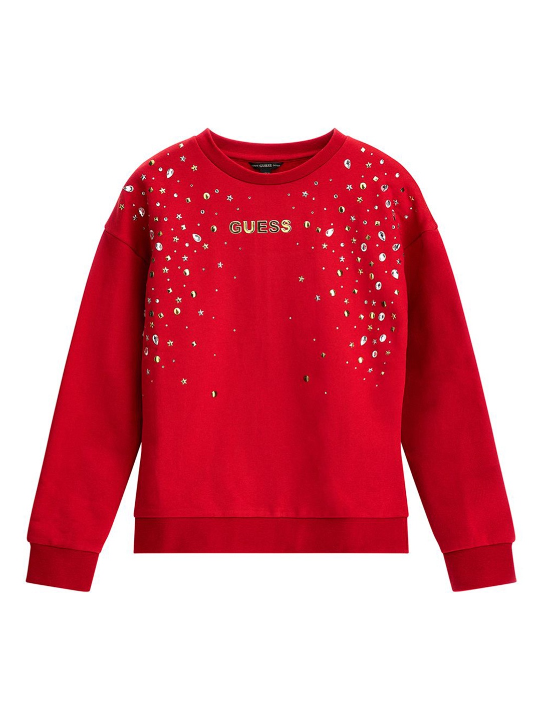 

GUESS kids Girls Typography Printed Round Neck Cotton Pullover Sweatshirt, Red
