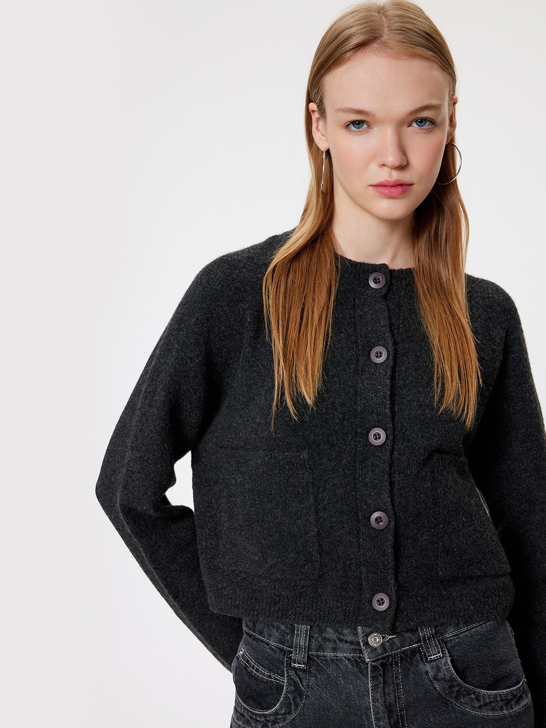 

Koton Women Self Design Cardigan Sweaters, Black