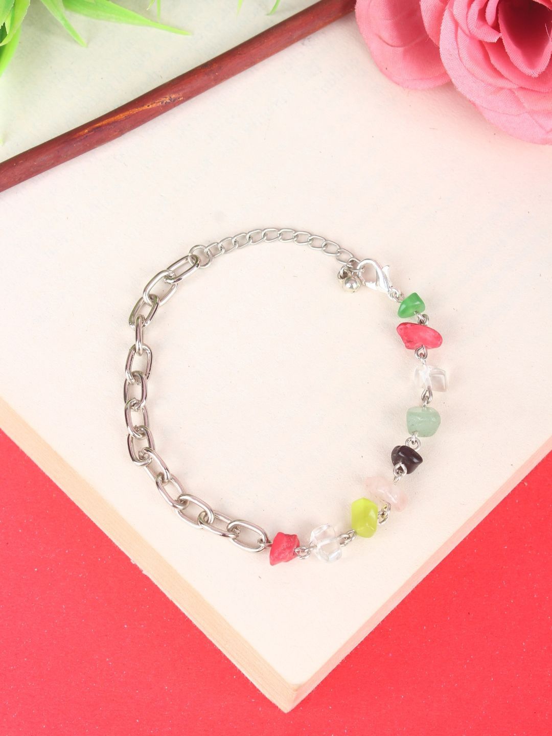 

KPOP Silver-Plated Stone Studded Wraparound Bracelet