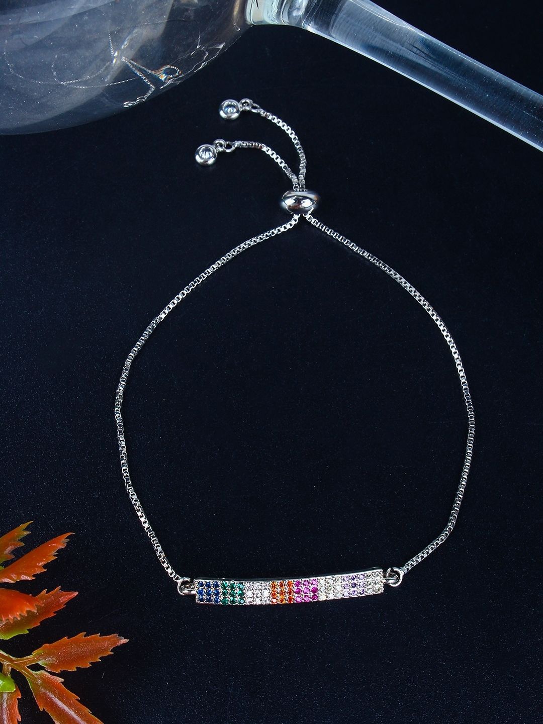 

KPOP Silver Plated Cubic Zirconia Studded Charm Bracelet