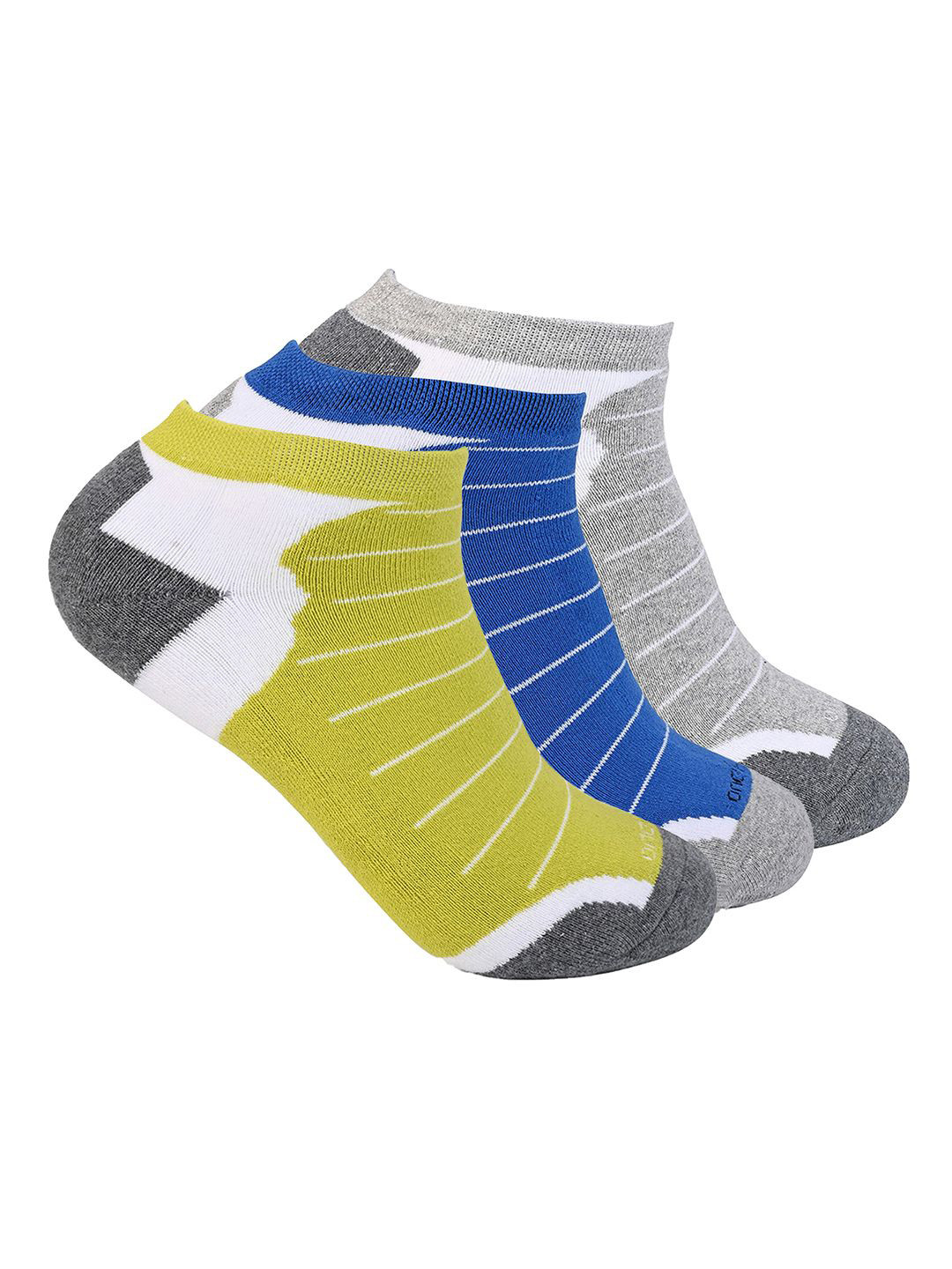 

One8 Men Pack Of 3 Patterned Cotton Ankle Length Socks, Green