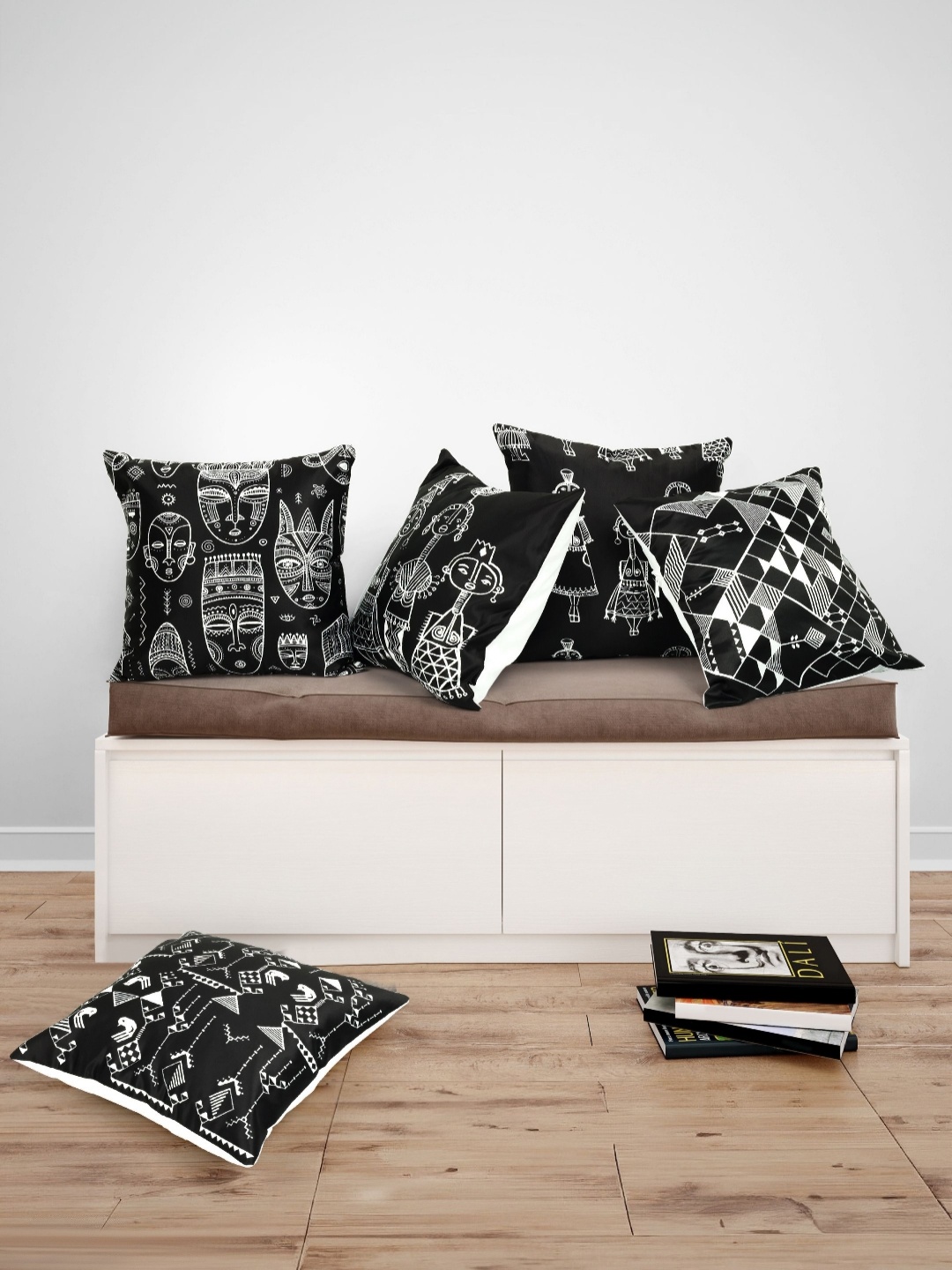 

Vendola White & Black 5 Pieces Ethnic Motifs Printed Square Shaped Cushion Covers