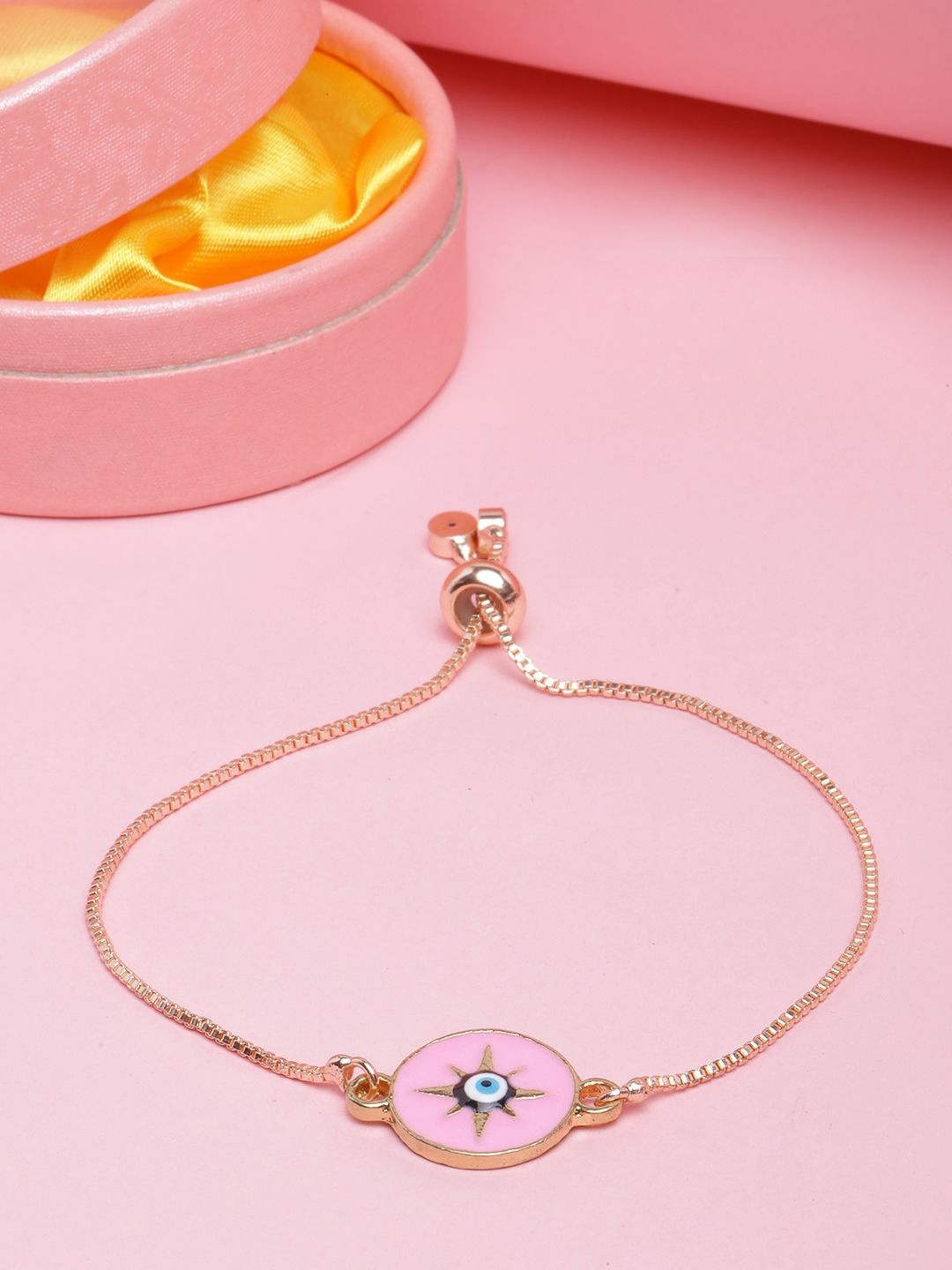 

KPOP Rose Gold-Plated Artificial Stones Studded Enamelled Charm Bracelet