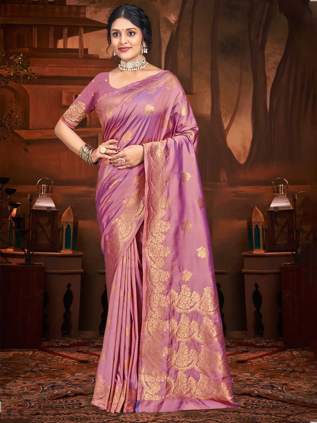 

SANGAM PRINTS Woven Design Zari Tussar Saree, Fuchsia