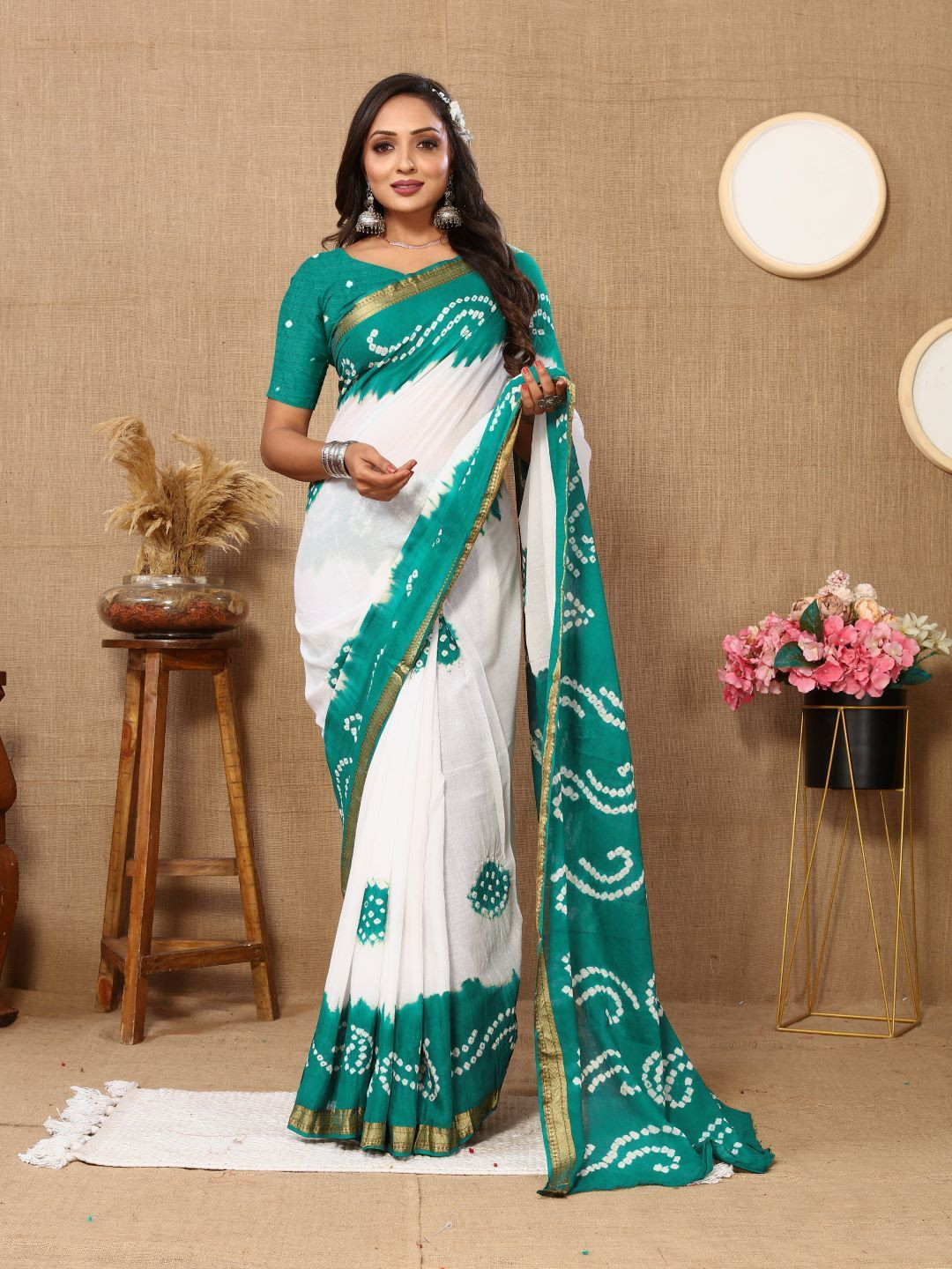 

Anouk Zari Bandhani Saree, Sea green