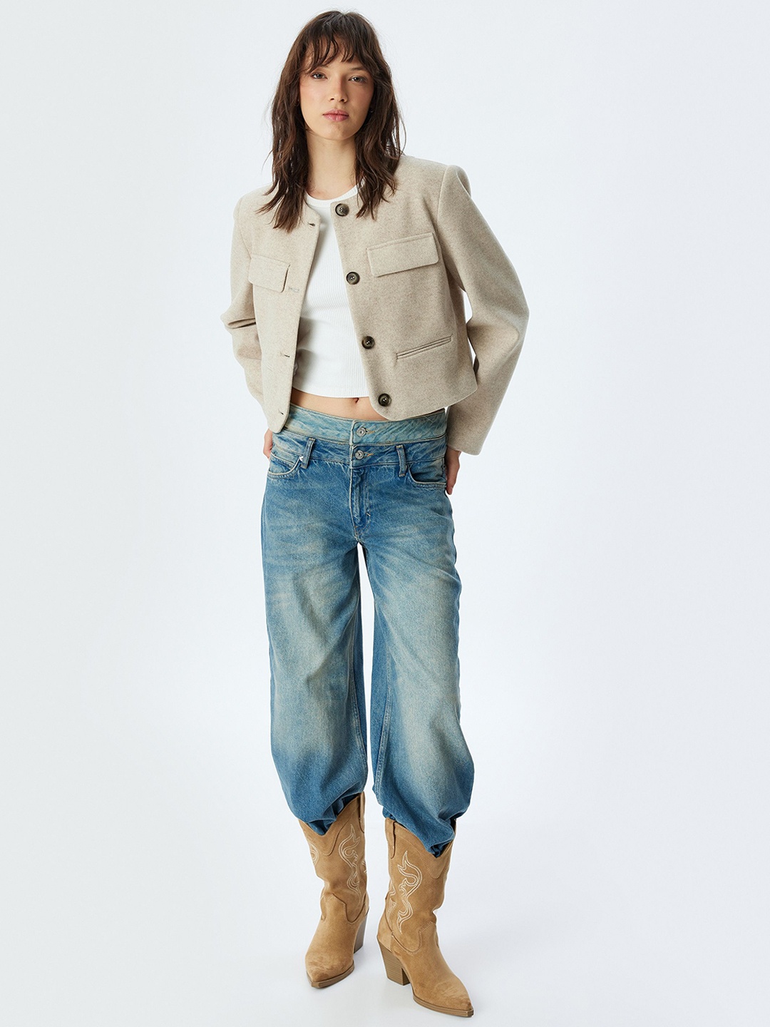 

Koton Women Crop Tailored Jacket, Grey