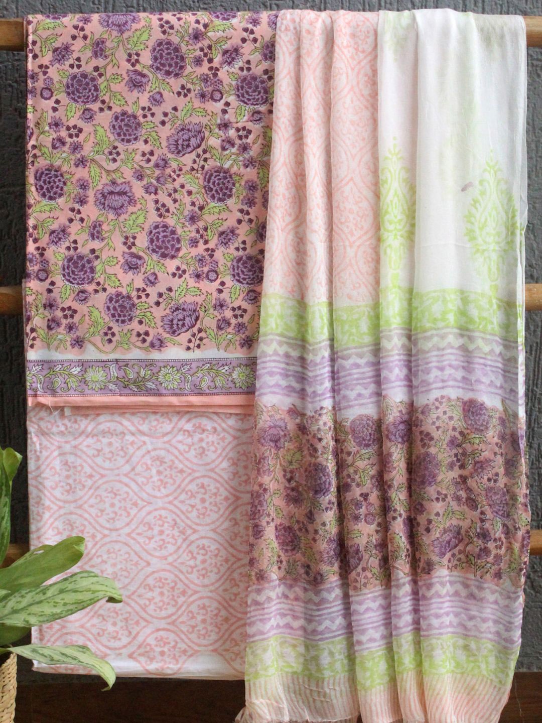 

Weaves of Tradition Printed Pure Cotton Unstitched Dress Material, Peach
