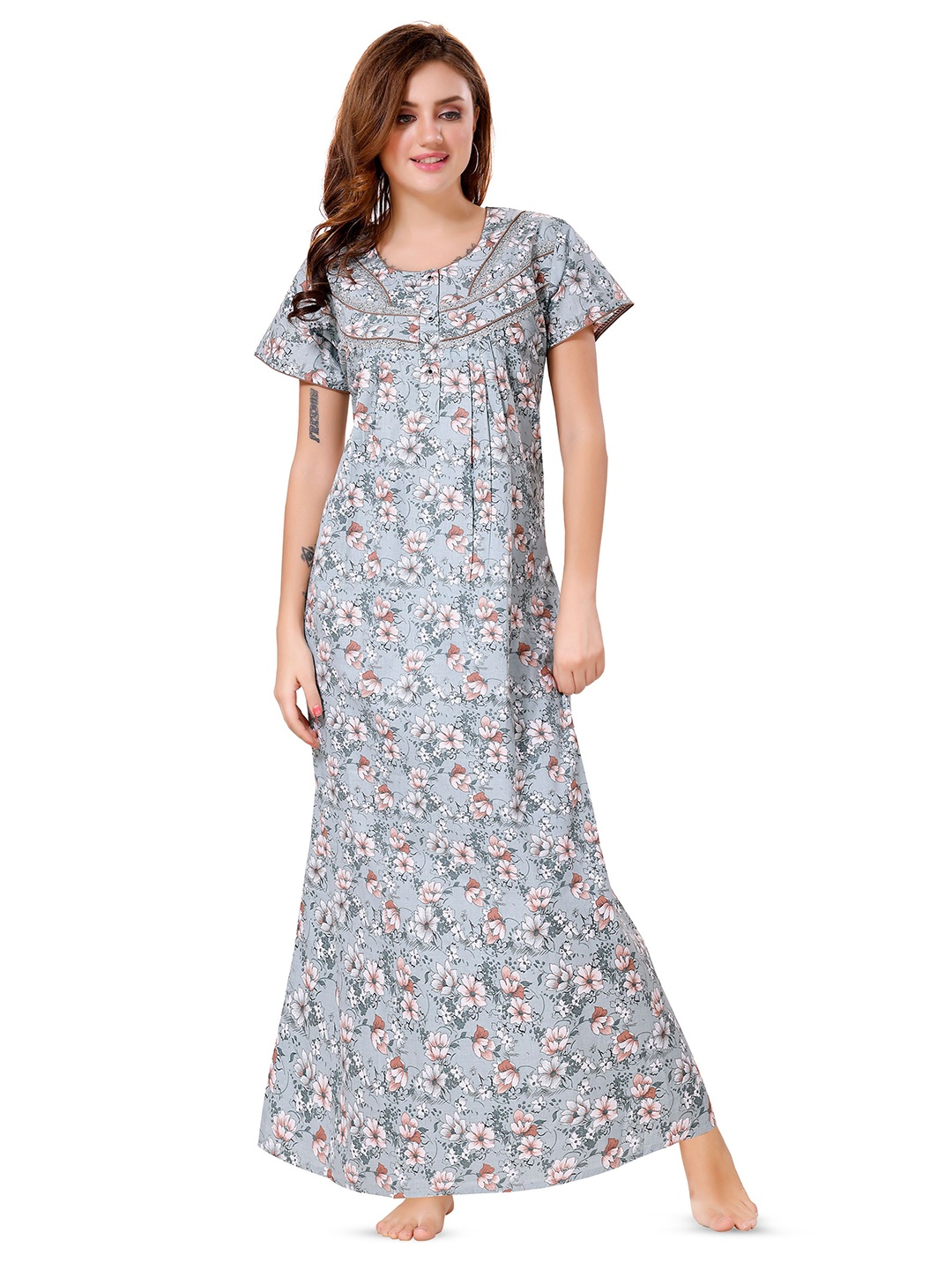 

Soulemo Printed Pure Cotton Maxi Nightdress, Grey