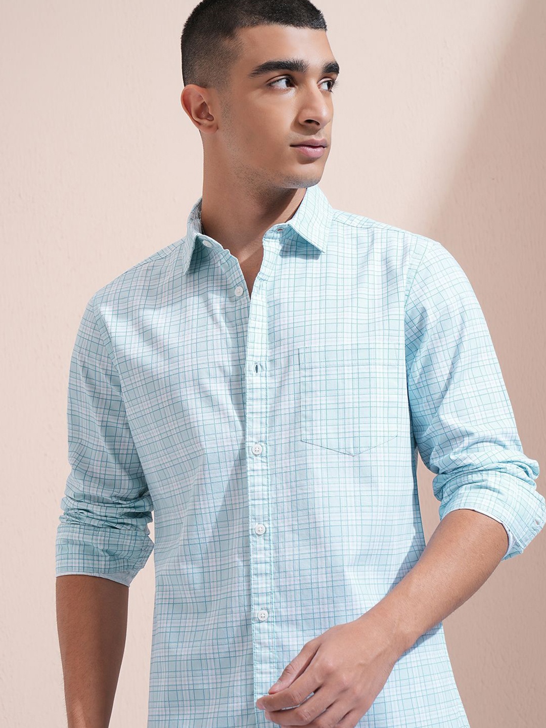 

Highlander Men Printed Checked Casual Shirt, Blue