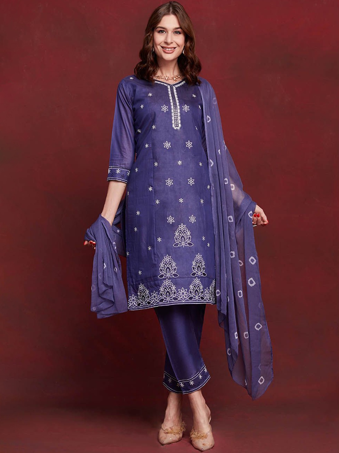 

KALINI Women Floral Printed Kurta with Trousers & With Dupatta, Navy blue