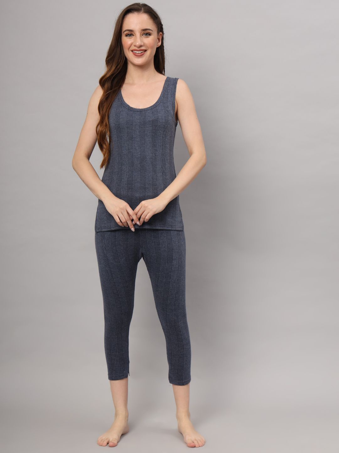 

Boleem Women Striped Thermal Set, Grey