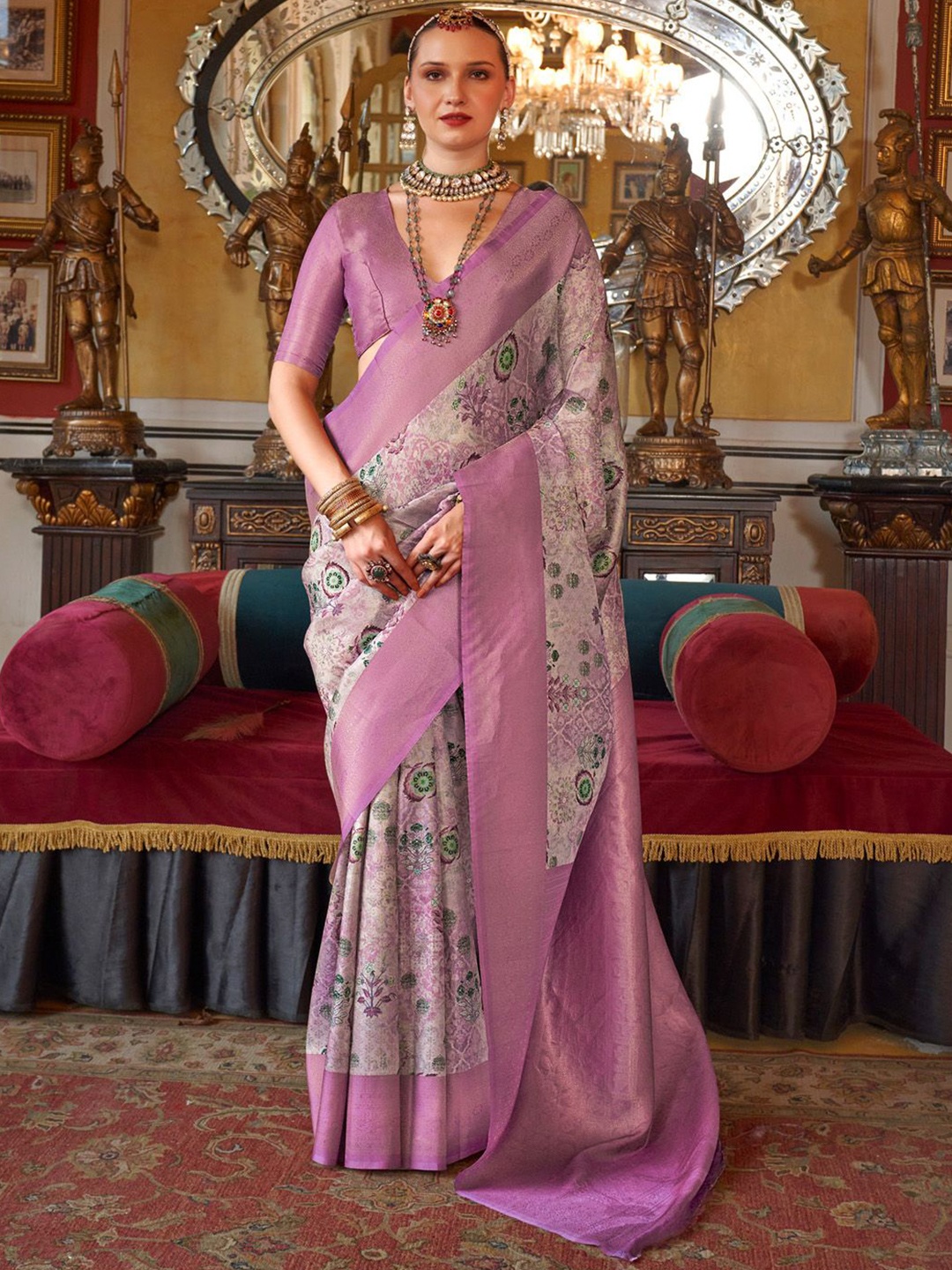 

Anouk Ethnic Motifs Zari Kanjeevaram Saree, Beige