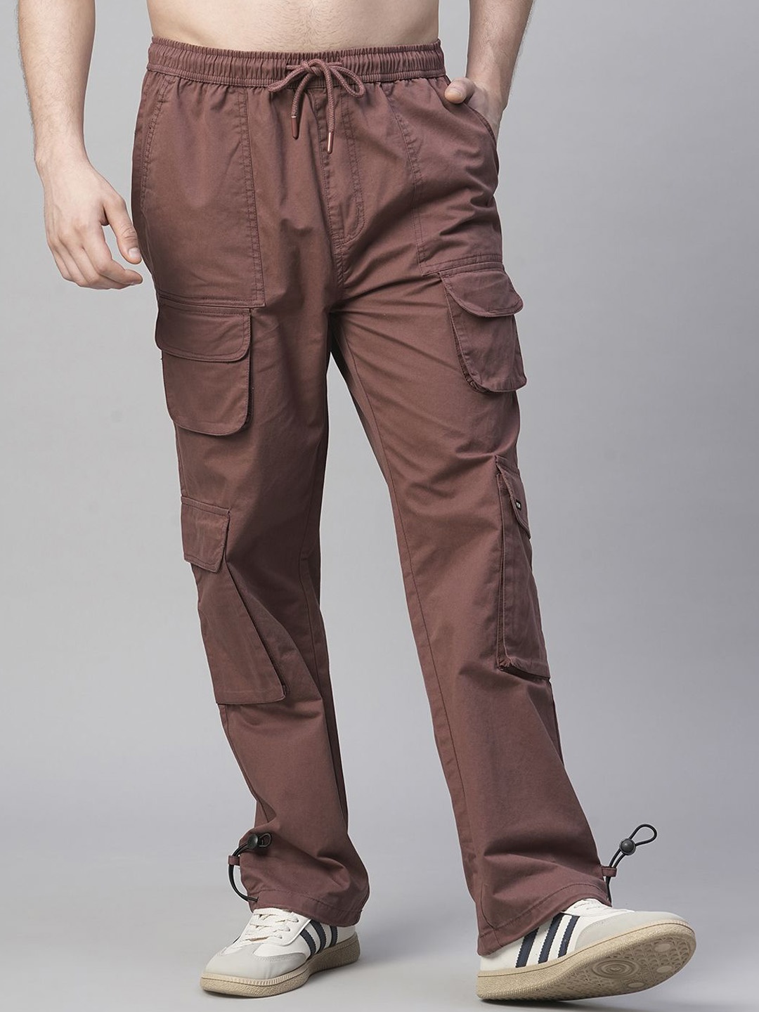 

PRONK Men Cotton Straight Fit High-Rise Cargos Trousers, Maroon