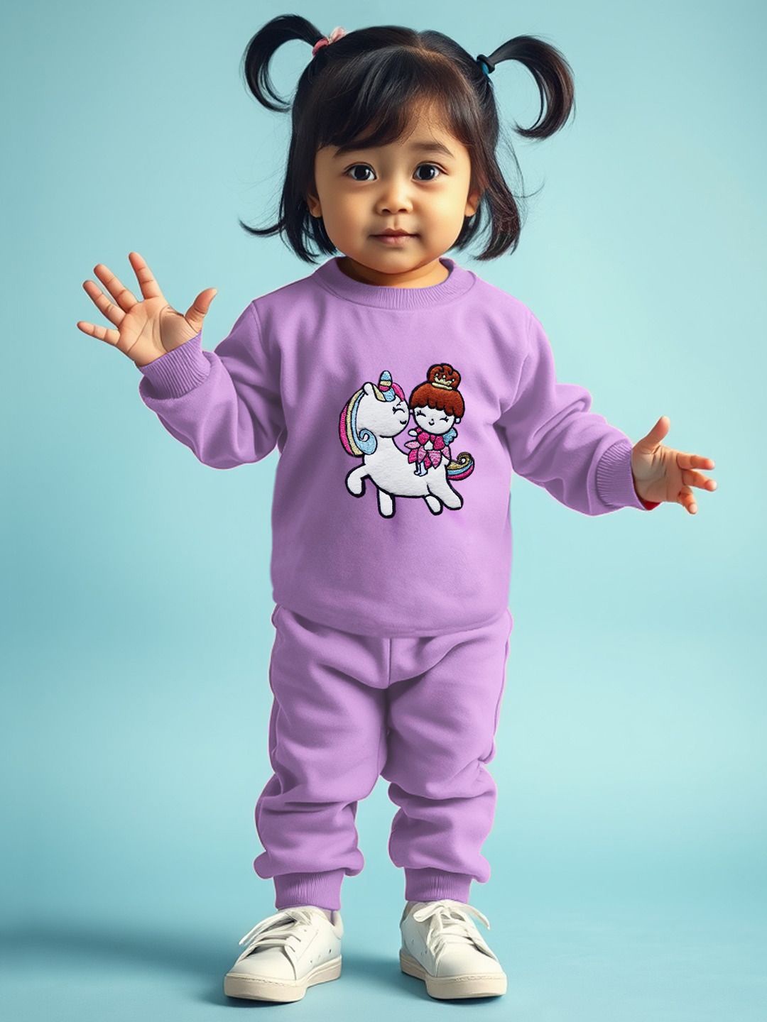 

YK X Trampoline Girls Graphic Embroidered Sweatshirt With Pyjamas, Purple