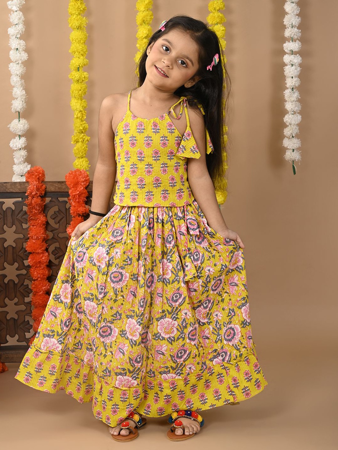 

Sangria Girls Printed Cotton Lehenga Choli, Yellow
