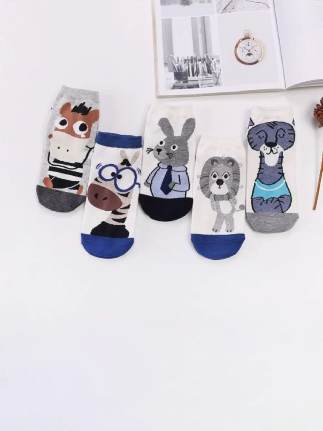 

Infispace Women Pack Of 5 Patterned Ankle-Length Socks, White