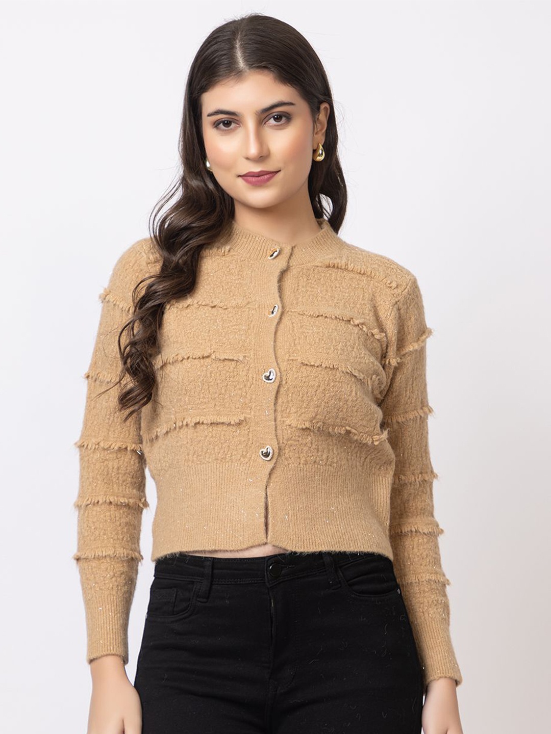 

GFO Women Solid Round Neck Sweaters, Beige