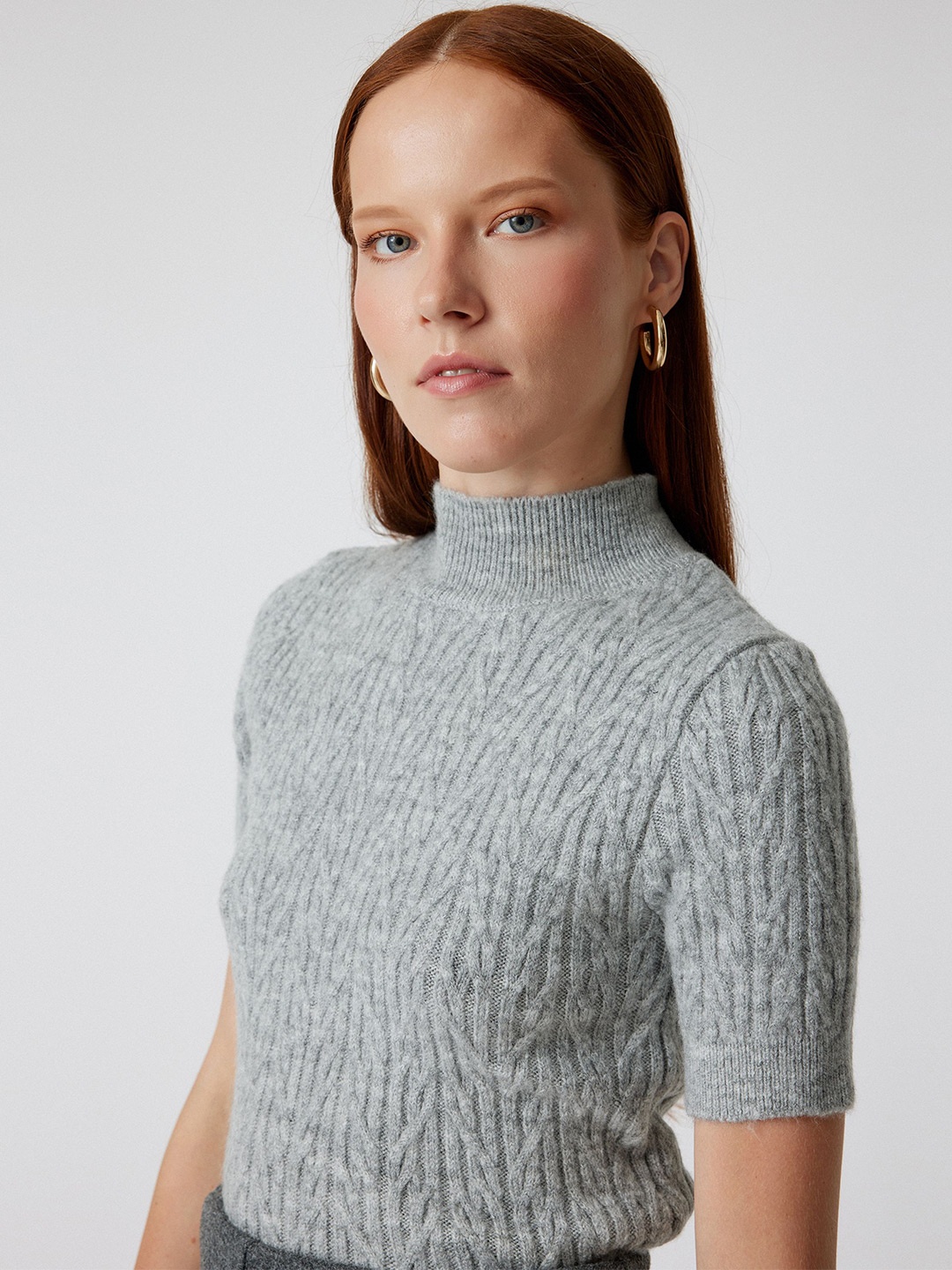 

Koton Women Cable Knit Pullover Sweater, Grey