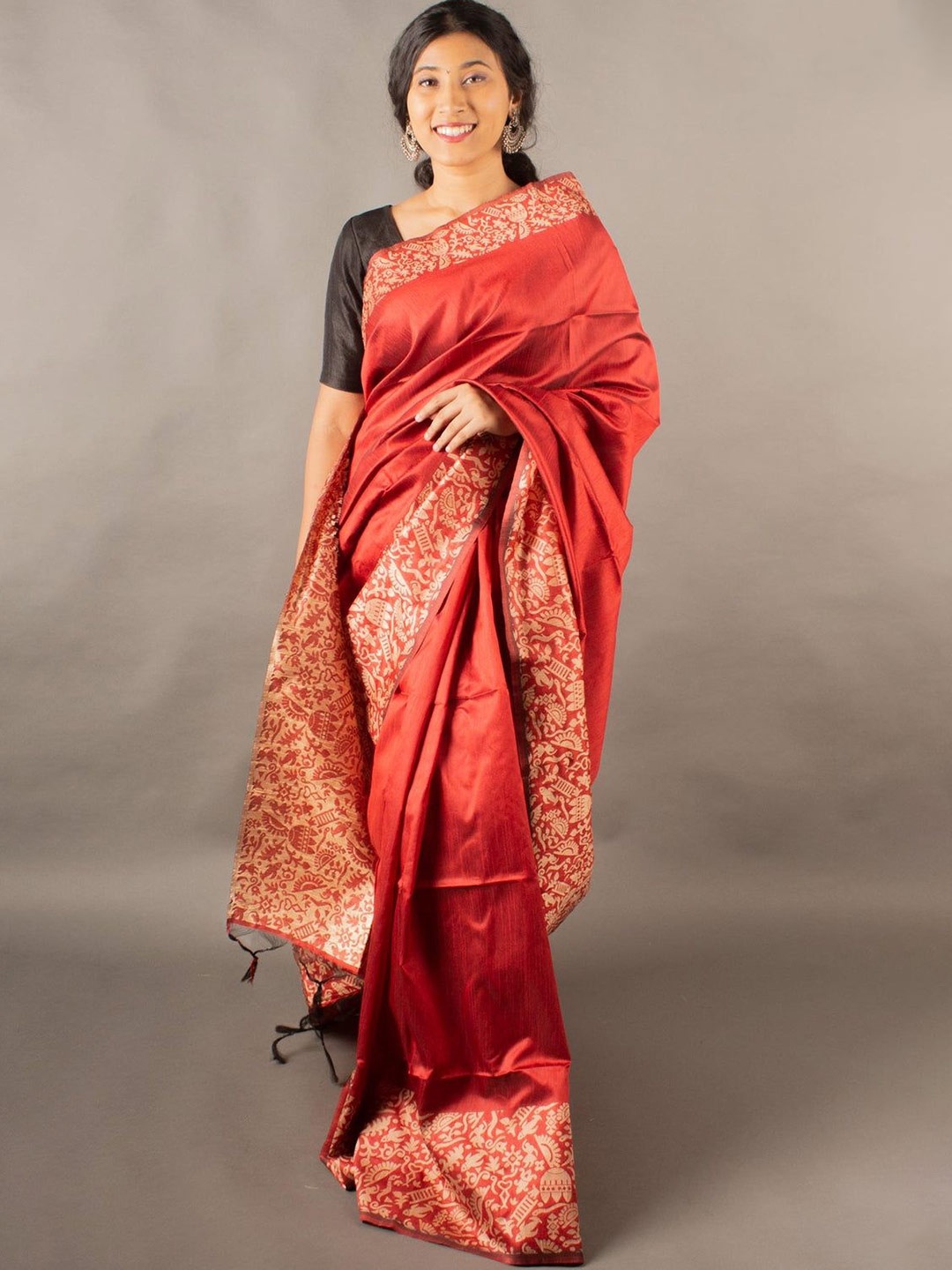 

Kandora Zari Pure Silk Saree, Red
