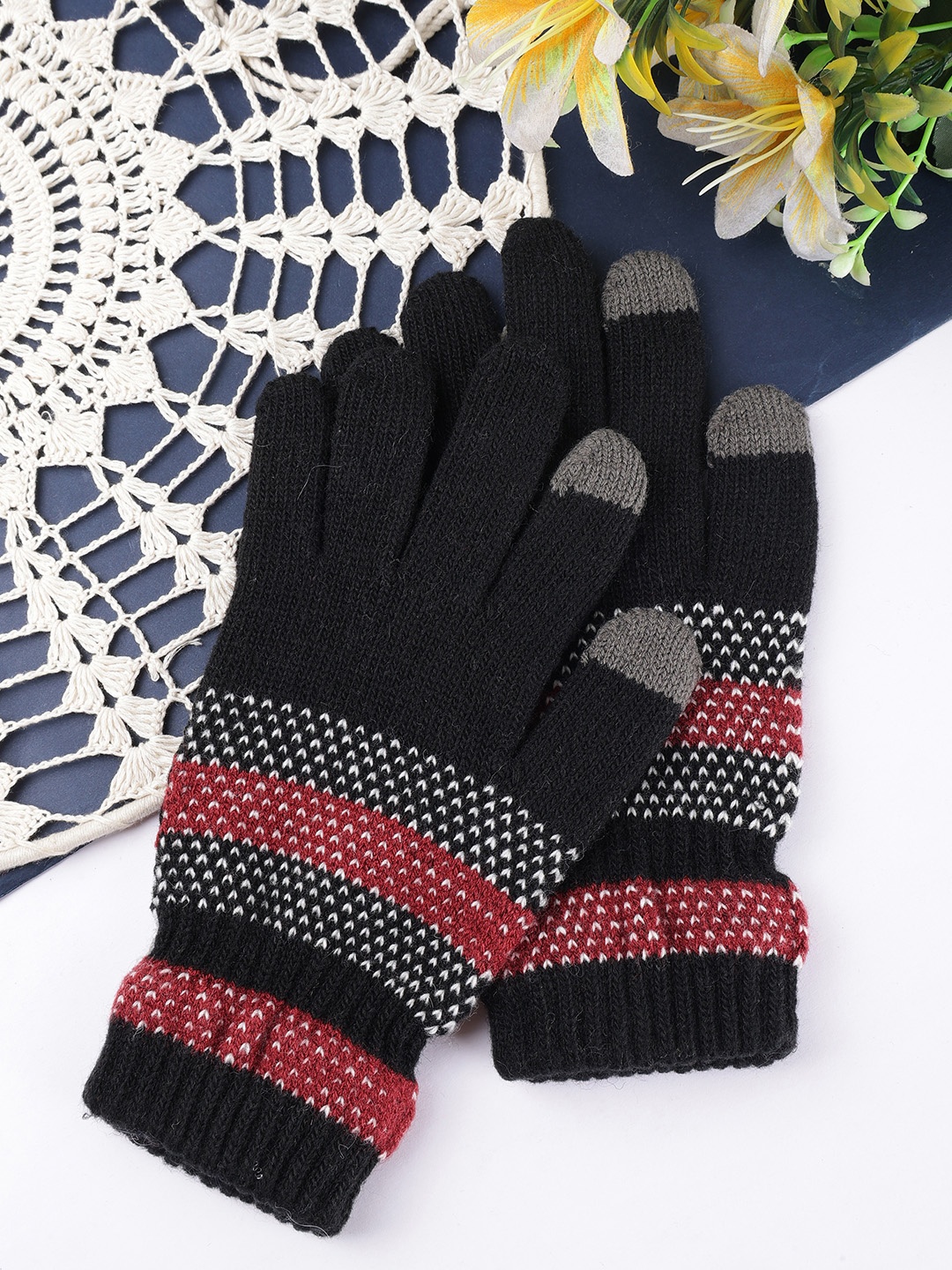 

ELLIS Unisex Patterned Acrylic Touchscreen Gloves, Black