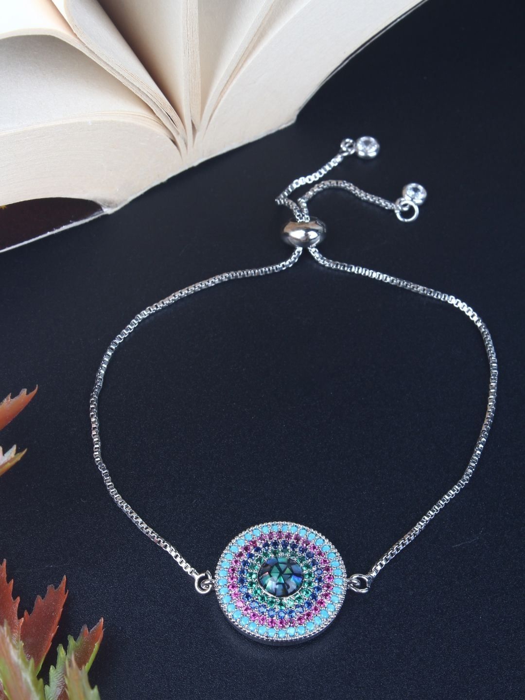 

KPOP Silver-Plated Cubic Zirconia Studded Charm Bracelet