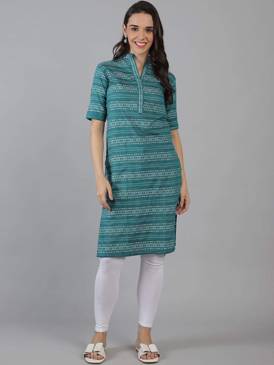 

Enchanted Drapes Women Chevron Mirror Work Kurta, Teal