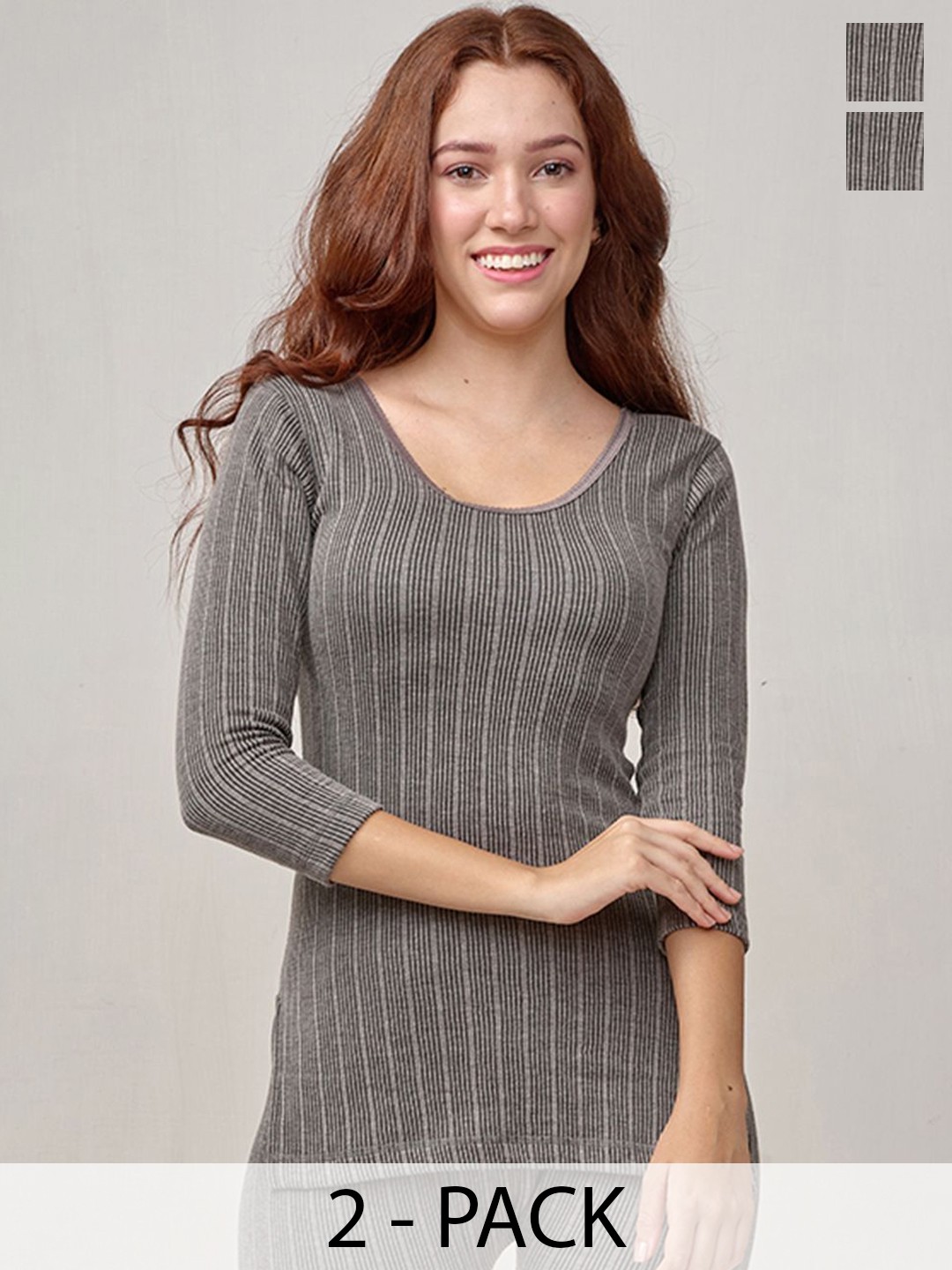 

INFERNO Pack of 2 Women 3/4th Slevees Long Thermal top, Charcoal
