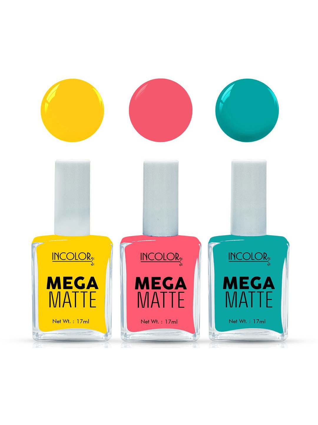 

INCOLOR Set Of 3 Mega Matte Nail Paint - 17 ml Each - 15 - 19 - 33, Multi