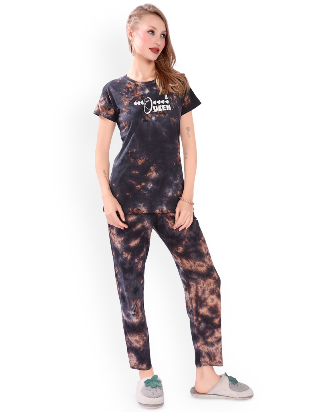 

FOMTI Women Tie and Dye Night suit, Navy blue