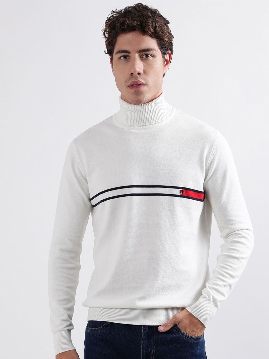 

Iconic Men Long Sleeves Turtle Neck Pullover, White