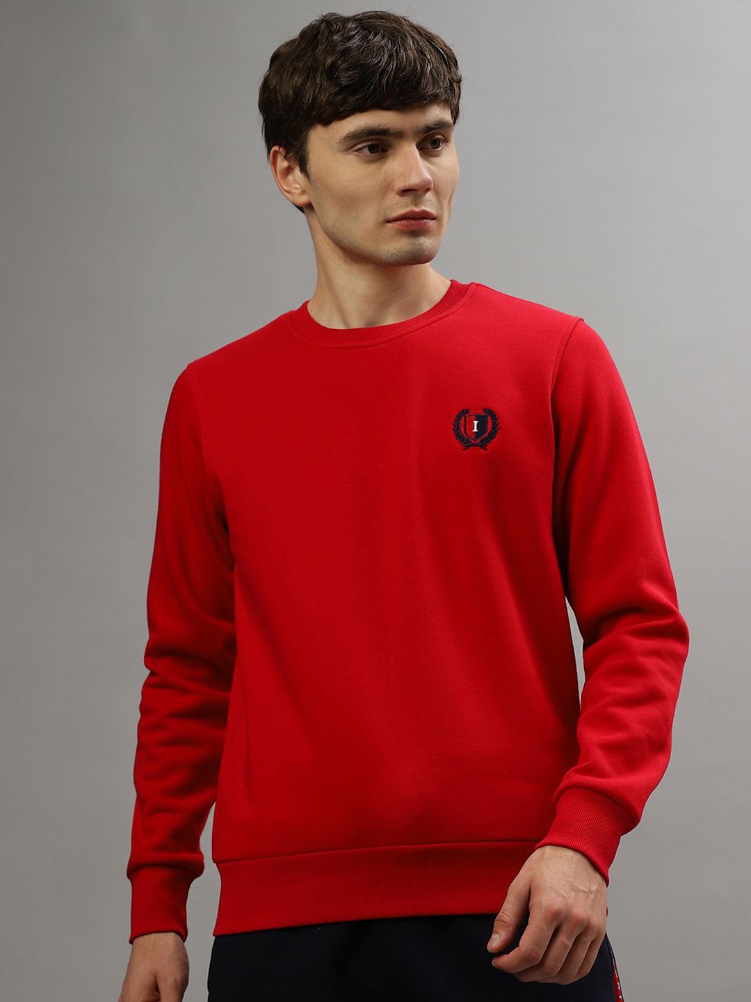 

Iconic Men Solid Round Neck Cotton Pullover Sweatshirt, Red