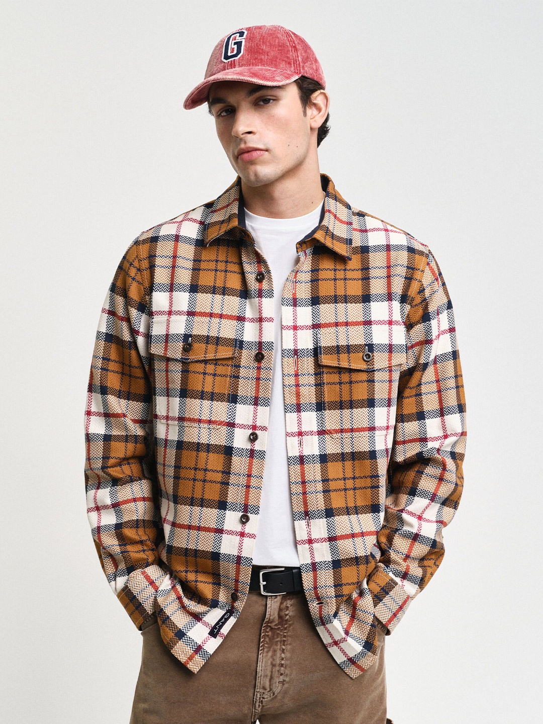 

GANT Men Spread Collar Checked Cotton Casual Shirt, Beige