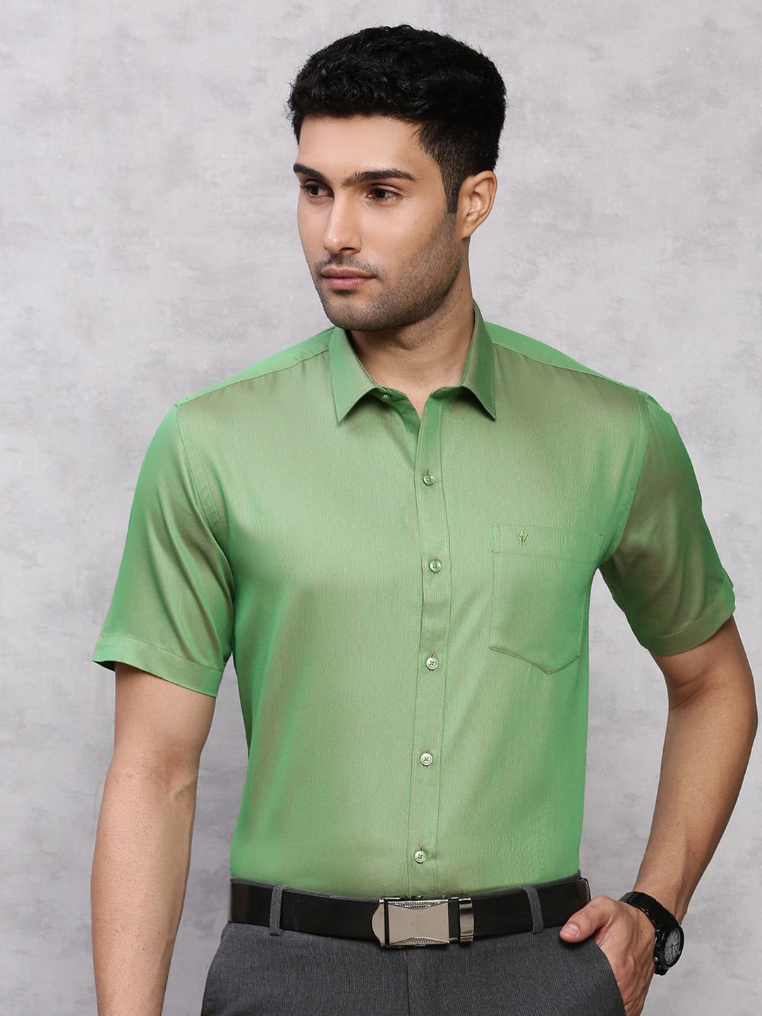 

Ramraj Spread Collar Formal Shirt, Green