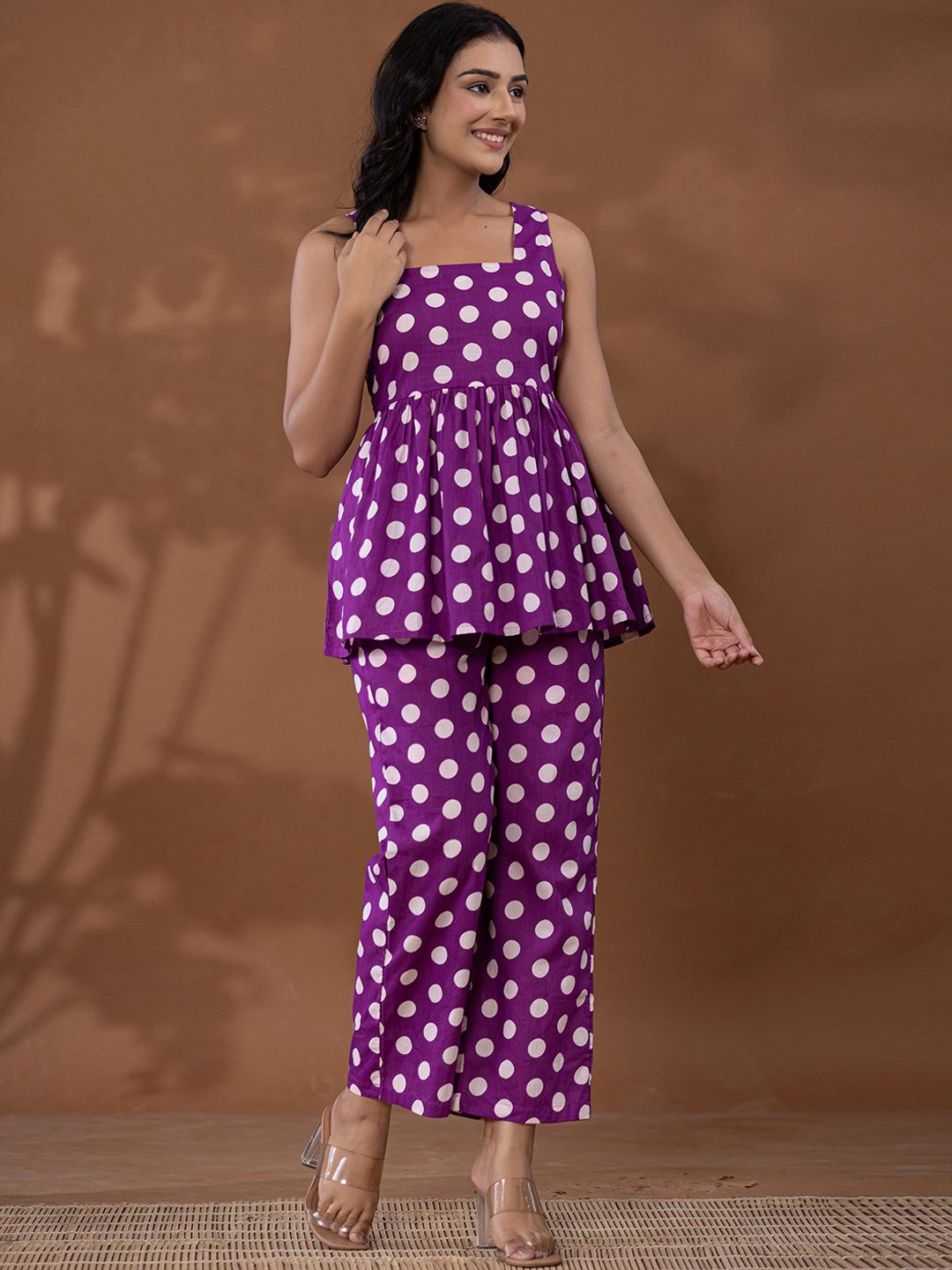 

Yufta Printed Pure Cotton Top & Trousers Co-Ord, Purple