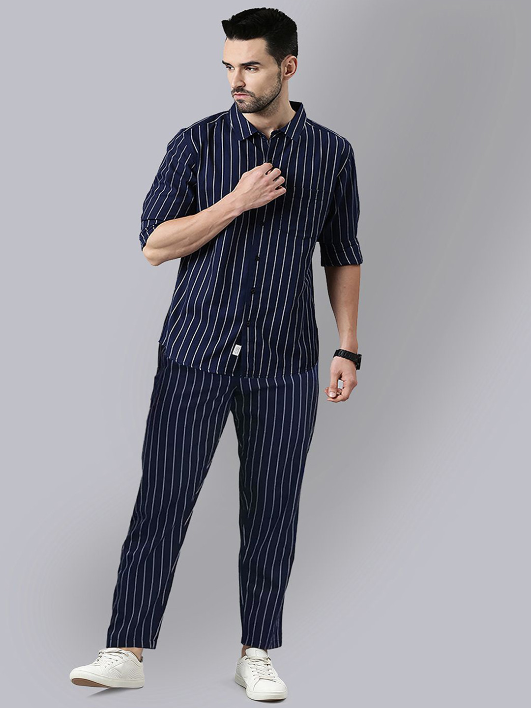 

Joven Men Striped Night suit, Navy blue