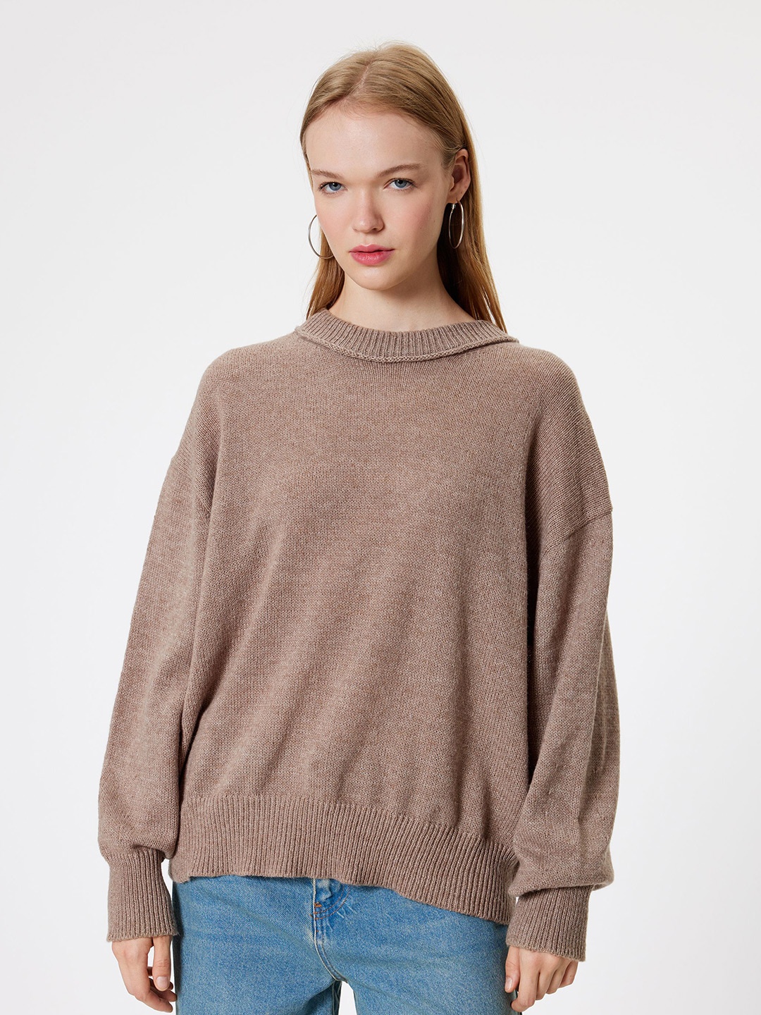 

Koton Women Self Design Cable Knit Pullover, Brown