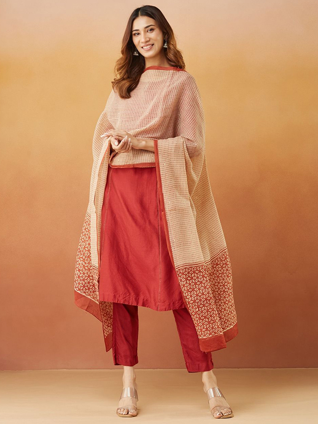 

Fabindia Ethnic Motifs Printed Cotton Silk Dupatta, Off white
