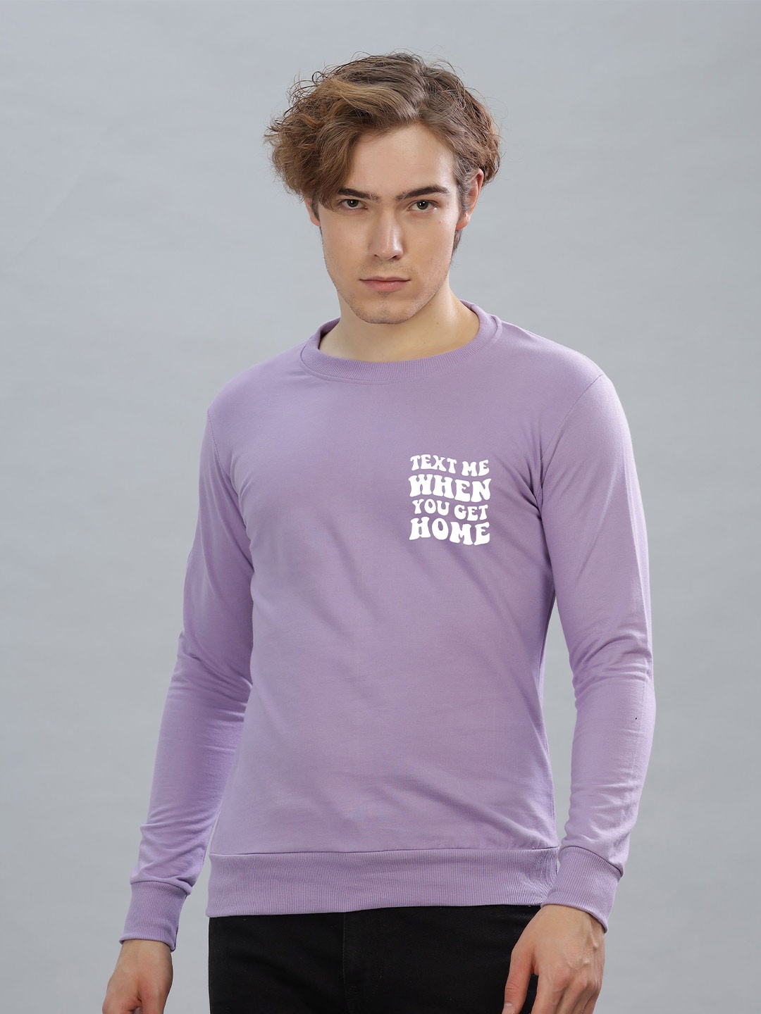 

FALTU.CO Men Typography Printed Round Neck Cotton Pullover Sweatshirt, Lavender