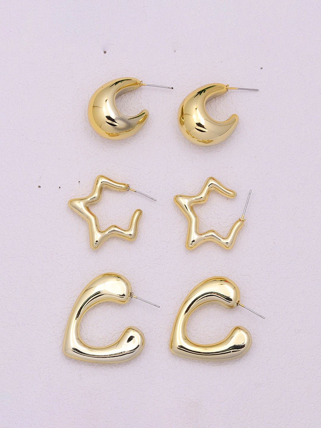 

Jewels Galaxy Set Of 3 Gold Plated Contemporary Half Hoop Earrings