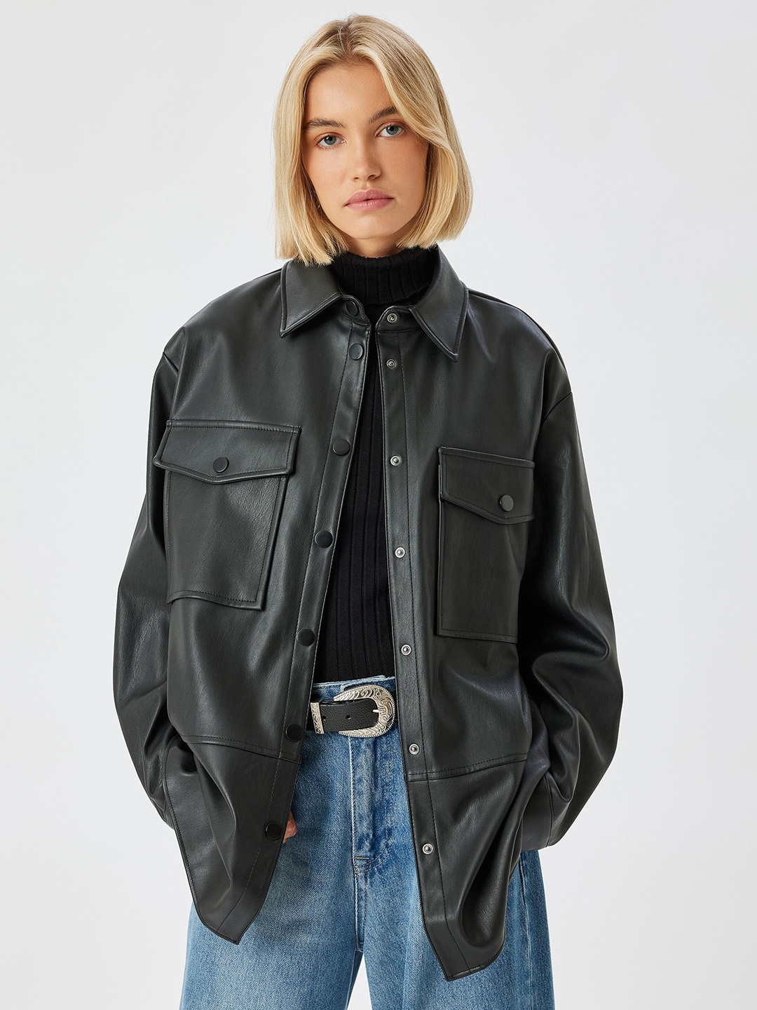

Koton Women Spread Collar Tailored Jacket, Black