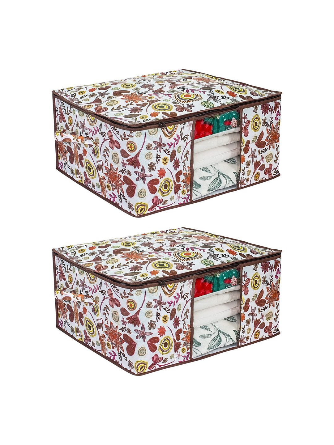 

prettykrafts White & Mustard Yellow 2 Pieces Floral Printed Multi-Utility Organisers
